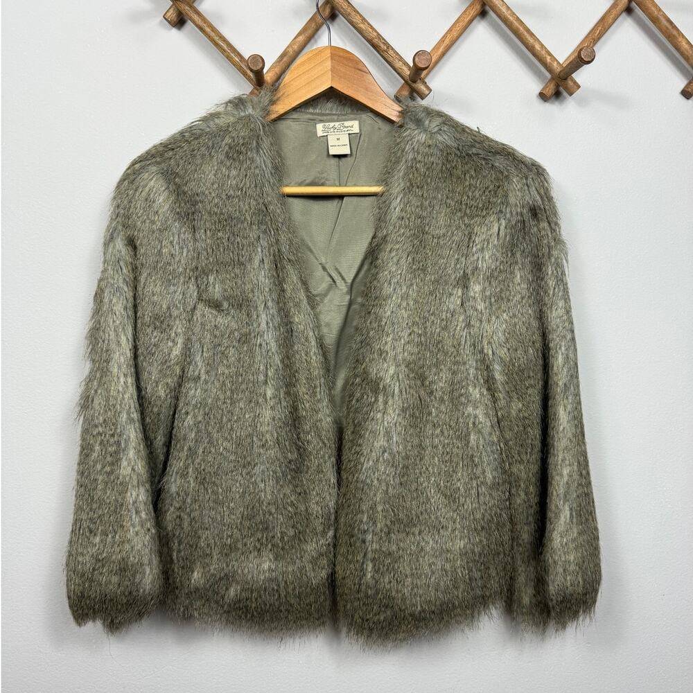 Lucky Brand Gypset Faux Fur Jacket in Brown Multi Size M